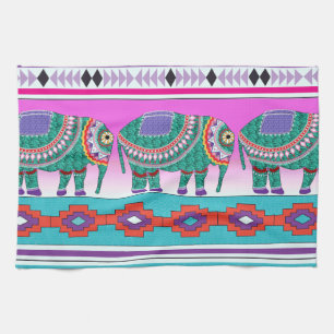 Elephant with Aztec Pattern Kitchen Towel