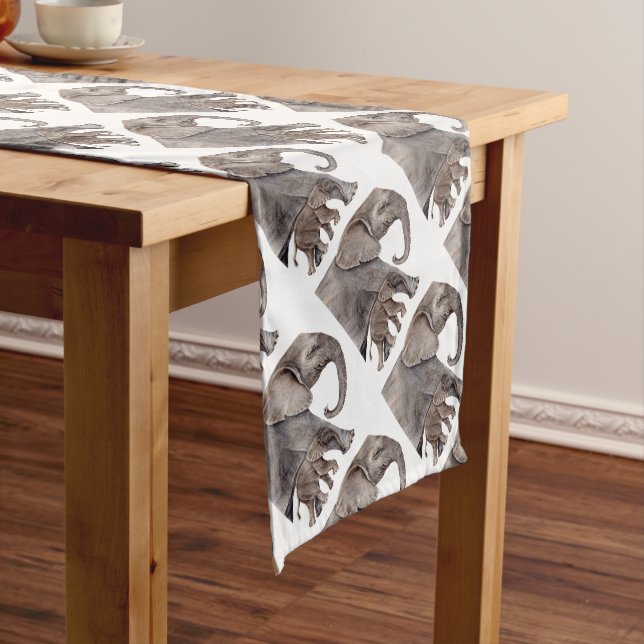 Elephant with Baby Elephant Short Table Runner (In Situ)