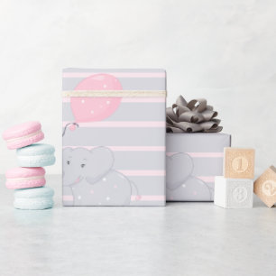Elephant with Balloon Baby Shower Girl Wrapping Paper