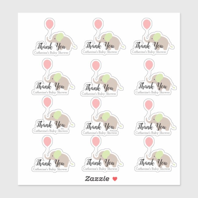 Elephant with Balloon Baby Shower Thank You Set (Sheet)
