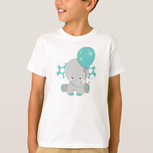 Elephant With Balloon, Cute Elephant - Blue Grey T-Shirt