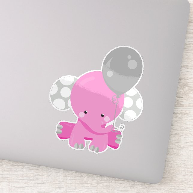 Elephant With Balloon, Pink Elephant, Cute Animal (Detail)