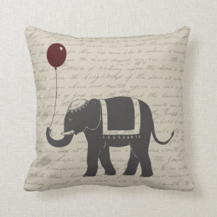 Elephant with Balloon Throw Pillow