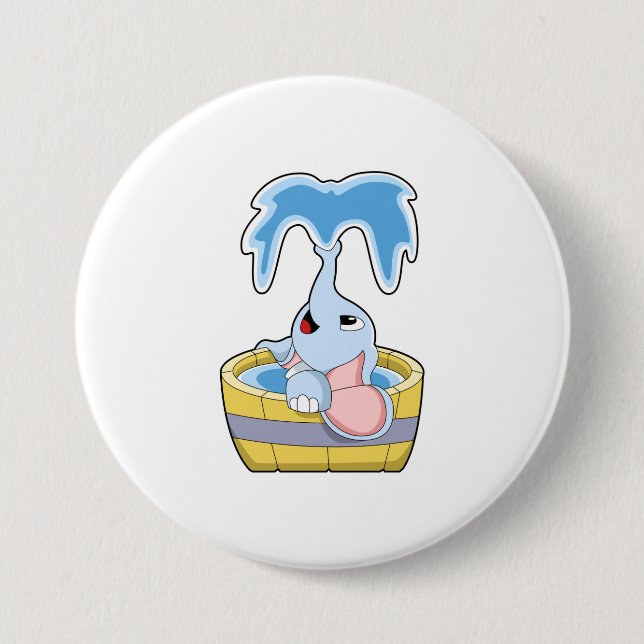 Elephant with Bathtub full of Water 3 Inch Round Button (Front)