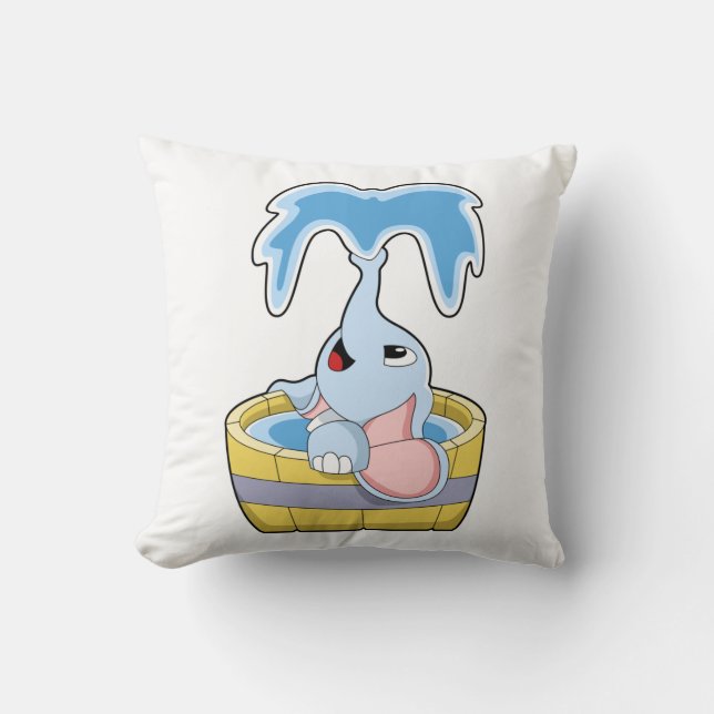 Elephant with Bathtub full of Water Throw Pillow (Front)