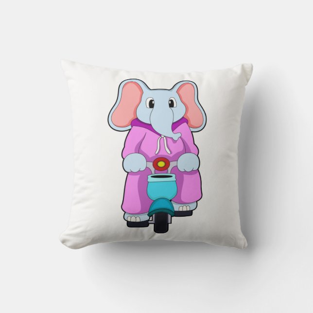 Elephant with Bicycle Throw Pillow (Front)