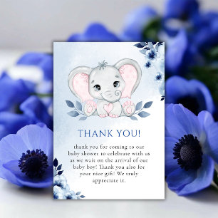Elephant With Blue Anemones Boy Baby Shower Thank You Card