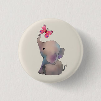 Elephant with butterfly 1 inch round button