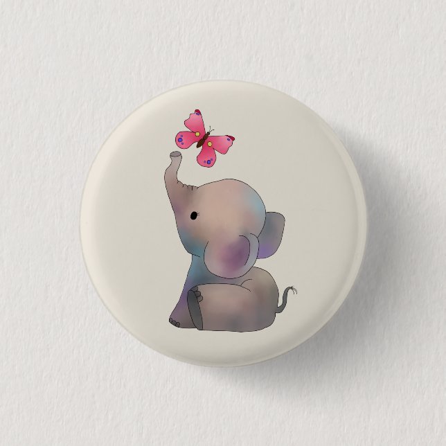 Elephant with butterfly 1 inch round button (Front)