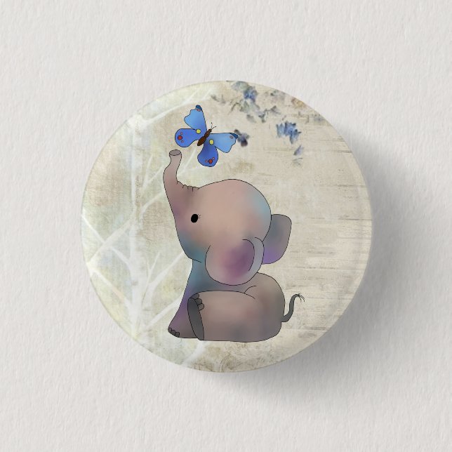 Elephant with butterfly 1 inch round button (Front)
