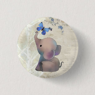 Elephant with butterfly 1 inch round button