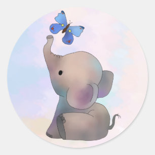 Elephant with butterfly Round sticker