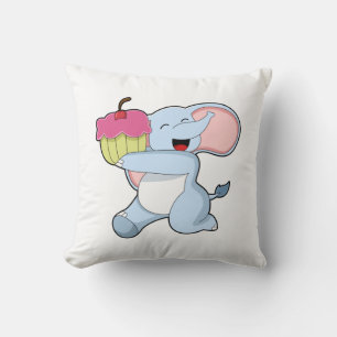 Elephant with Cake Throw Pillow
