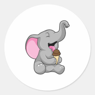 Elephant with Chocolate Waffle ice cream Classic Round Sticker