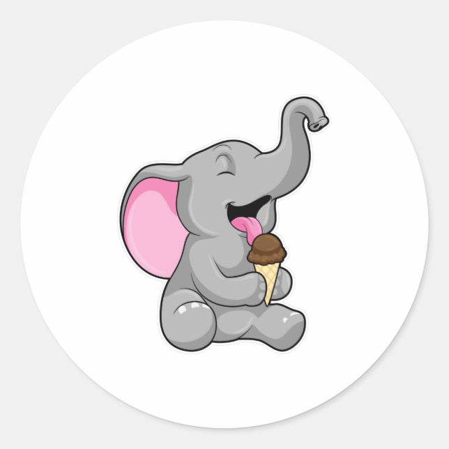 Elephant with Chocolate Waffle ice cream Classic Round Sticker (Front)