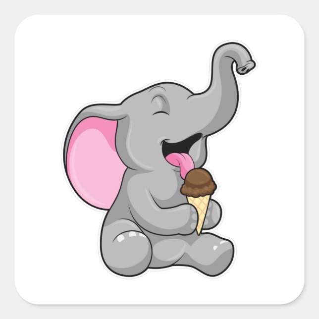 Elephant with Chocolate Waffle ice cream Square Sticker (Front)