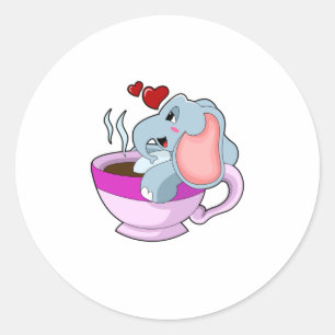 Elephant with Coffee Cup Classic Round Sticker