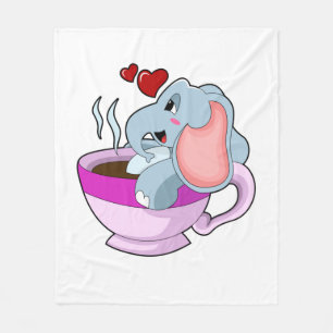 Elephant with Coffee Cup Fleece Blanket