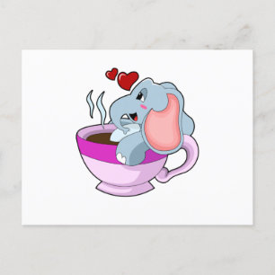 Elephant with Coffee Cup Postcard