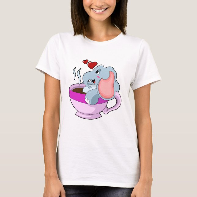 Elephant with Coffee Cup T-Shirt (Front)