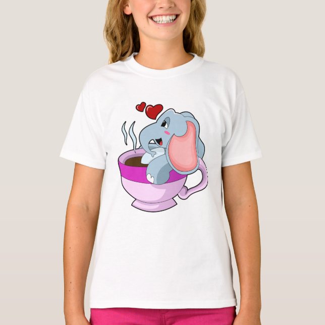 Elephant with Coffee Cup T-Shirt (Front)
