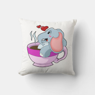Elephant with Coffee Cup Throw Pillow