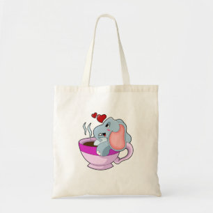 Elephant with Coffee Cup Tote Bag
