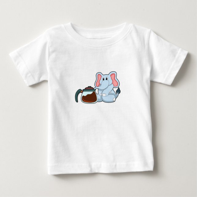 Elephant with Coffee pot Baby T-Shirt (Front)