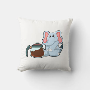 Elephant with Coffee pot Throw Pillow