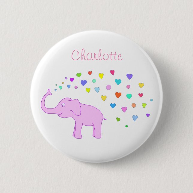 Elephant with color hearts 2 inch round button (Front)