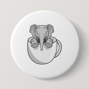 Elephant with Cup 3 Inch Round Button
