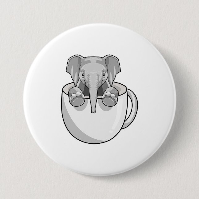 Elephant with Cup 3 Inch Round Button (Front)