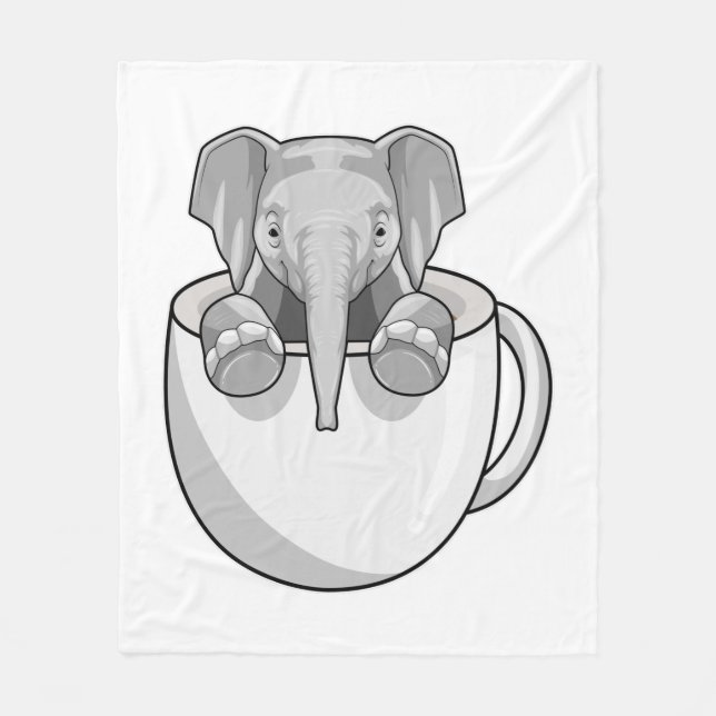 Elephant with Cup Fleece Blanket (Front)
