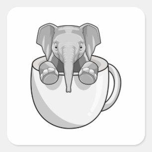 Elephant with Cup Square Sticker