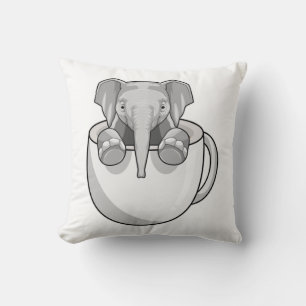 Elephant with Cup Throw Pillow