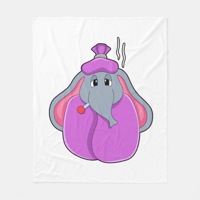Elephant with Fever thermometer Fleece Blanket (Front)