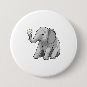Elephant with Flower 3 Inch Round Button