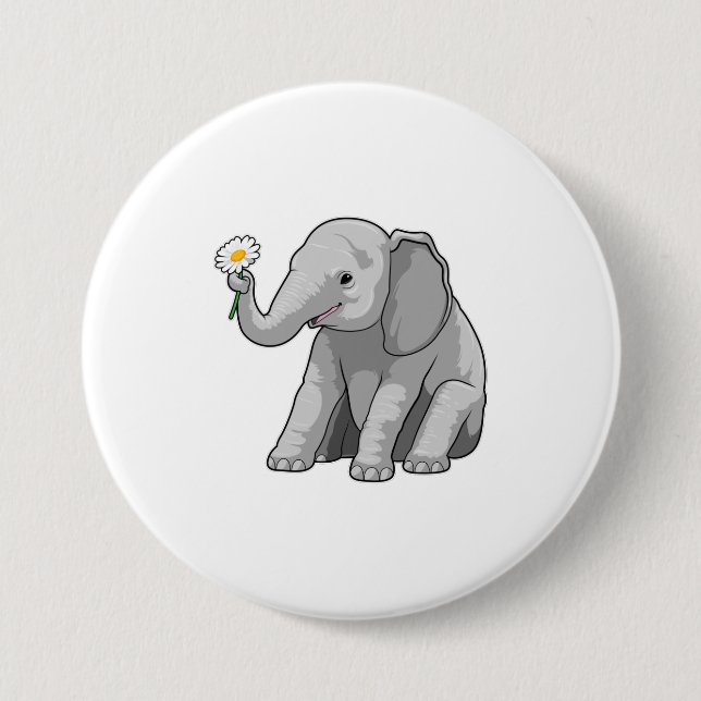 Elephant with Flower 3 Inch Round Button (Front)
