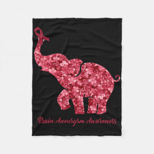 Elephant With Flower Brain Aneurysm Awareness Ribb Fleece Blanket