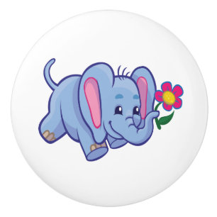 Elephant With Flower Ceramic Knob