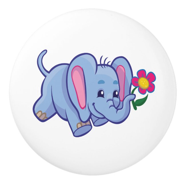Elephant With Flower Ceramic Knob (Front)