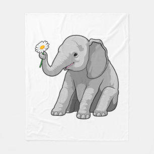 Elephant with Flower Fleece Blanket