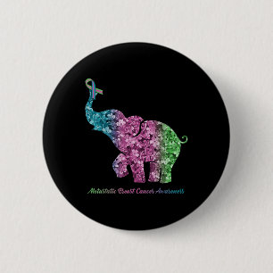 Elephant With Flower Metastatic Breast Cancer Awar 2 Inch Round Button