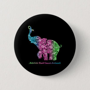 Elephant With Flower Metastatic Breast Cancer Awar 2 Inch Round Button