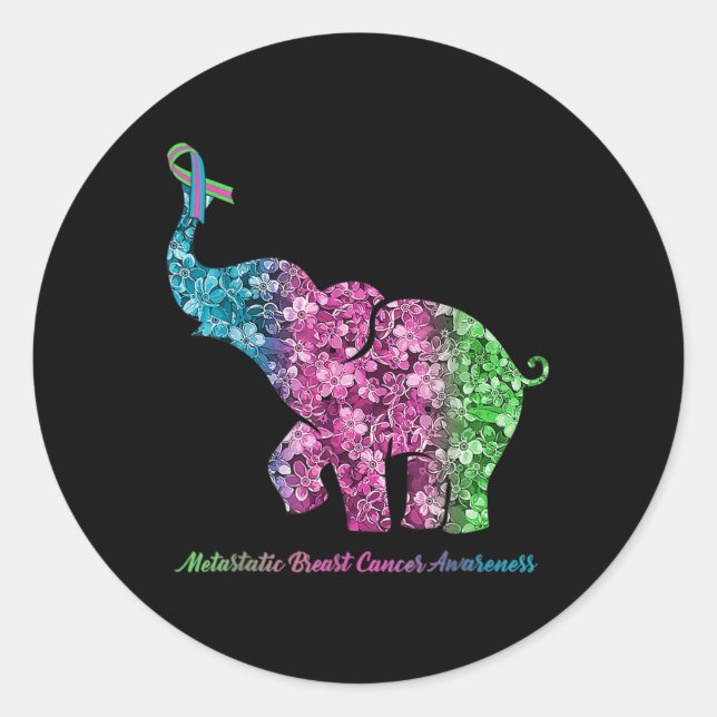 Elephant With Flower Metastatic Breast Cancer Awar Classic Round Sticker (Front)
