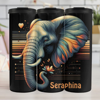Elephant with Glowing Floral Accents Thermal Tumbler