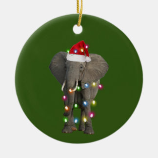 Elephant With Hat Lights Christmas Ceramic Ornament
