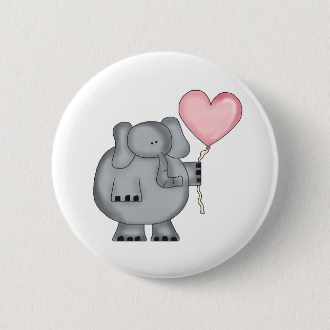 Elephant with Heart Balloon 2 Inch Round Button (Front)