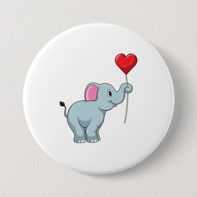 Elephant with Heart Balloon 3 Inch Round Button (Front)