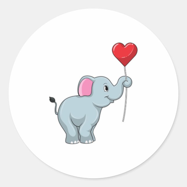 Elephant with Heart Balloon Classic Round Sticker (Front)